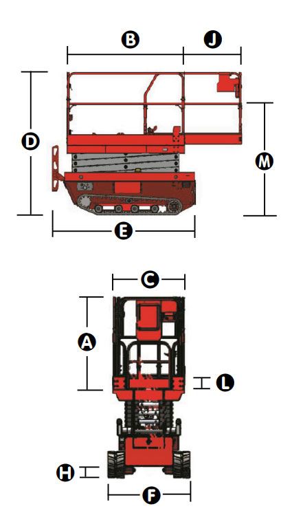 الأبعاد في وضع الطي (التخزين)